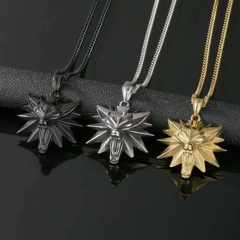 New Trendy Witcher Wolf Head Pendent Necklace for Men H260312