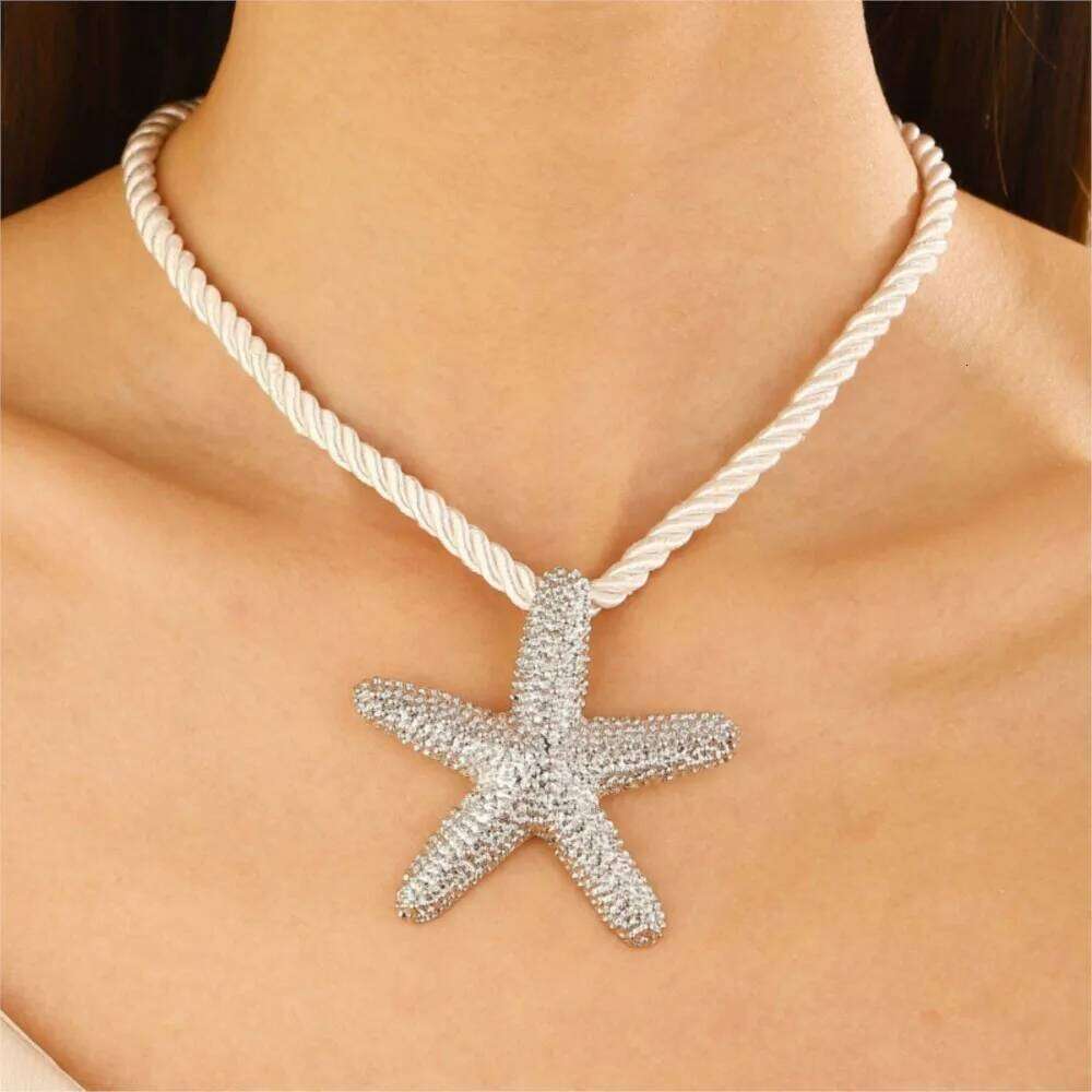 Beach Style Exaggerated Starfish Pendant Chunky Rope Necklace for Women Summer Collarbone Chain Necklaces Vocation Jewelry H260312