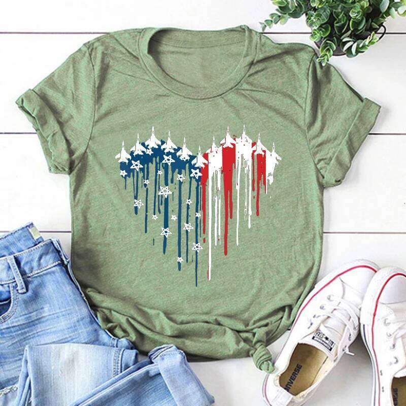 White Tshirt Red Wine Blue Tee Independence Day Gifts for Women American Flag Shirt Z260314