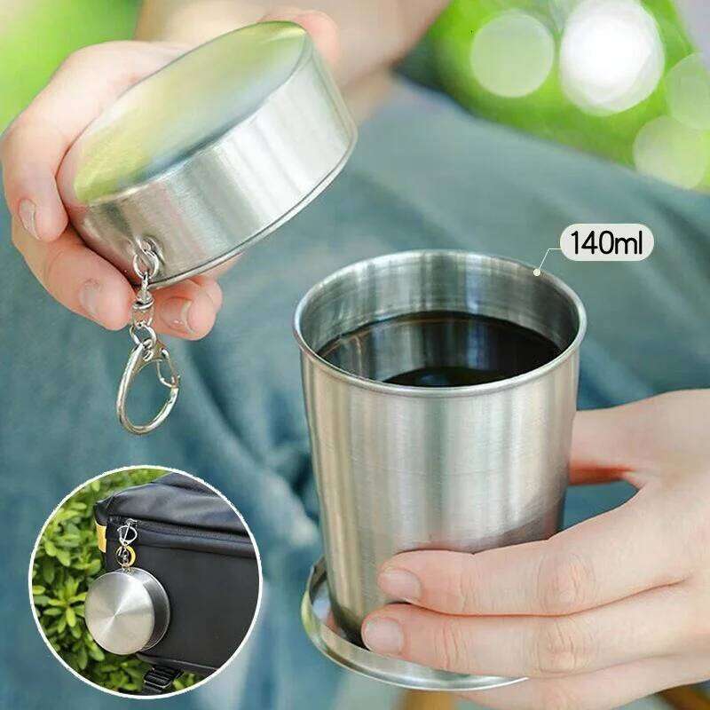 Innovative Foldable Sports CupPportable Outdoor Hook Rotatable And Retractable Stainless Steel Water Cup portable Z260314
