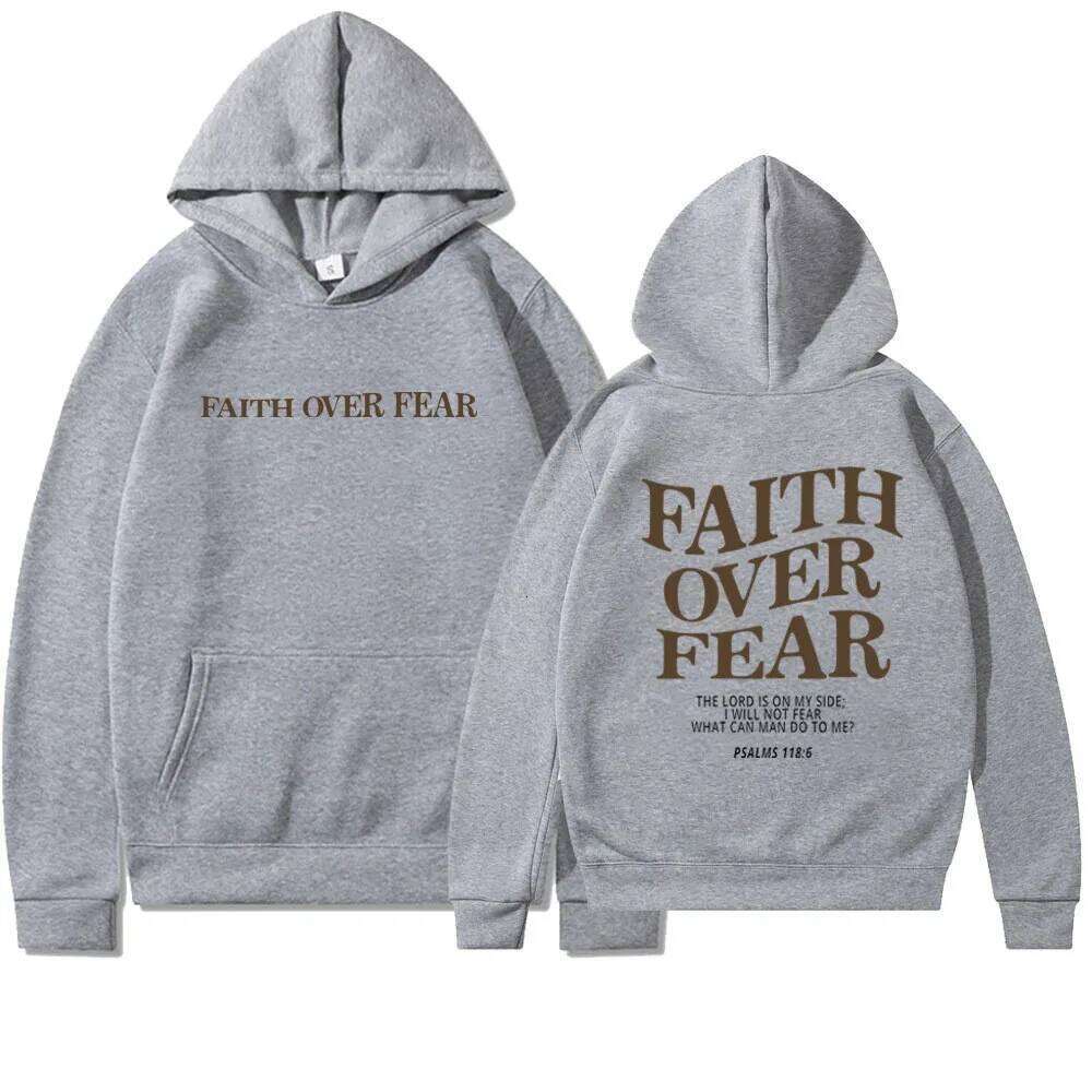 Autumn/Winter Adult Men's Hoodie Street Casual Sweatshirt Faith Over Fear Print Unisex Loose-fitting Uncle Pullover Top Z260314