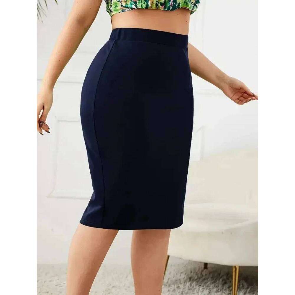 Casual High Waist Slit 2026 Summer Solid Slim Skirt Women's Plus Size Clothing Z260314
