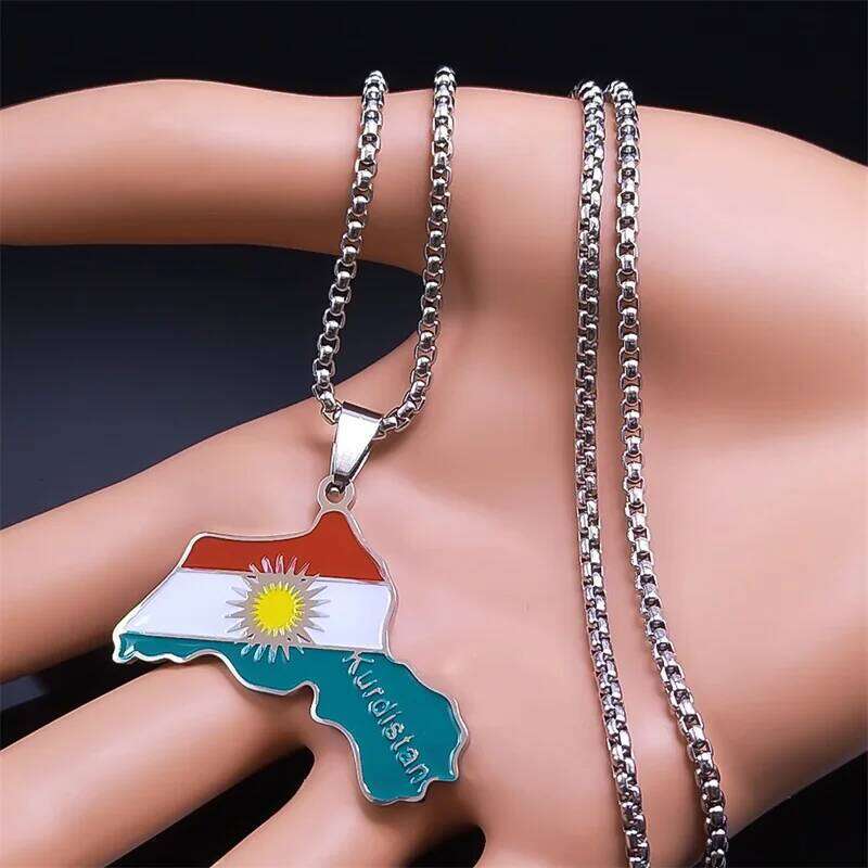 Kurdistan Region for Women Men Chains Stainless Steel Kurdish Flag Map Pendants Necklace Jewelry Collar N6212S01 H260312