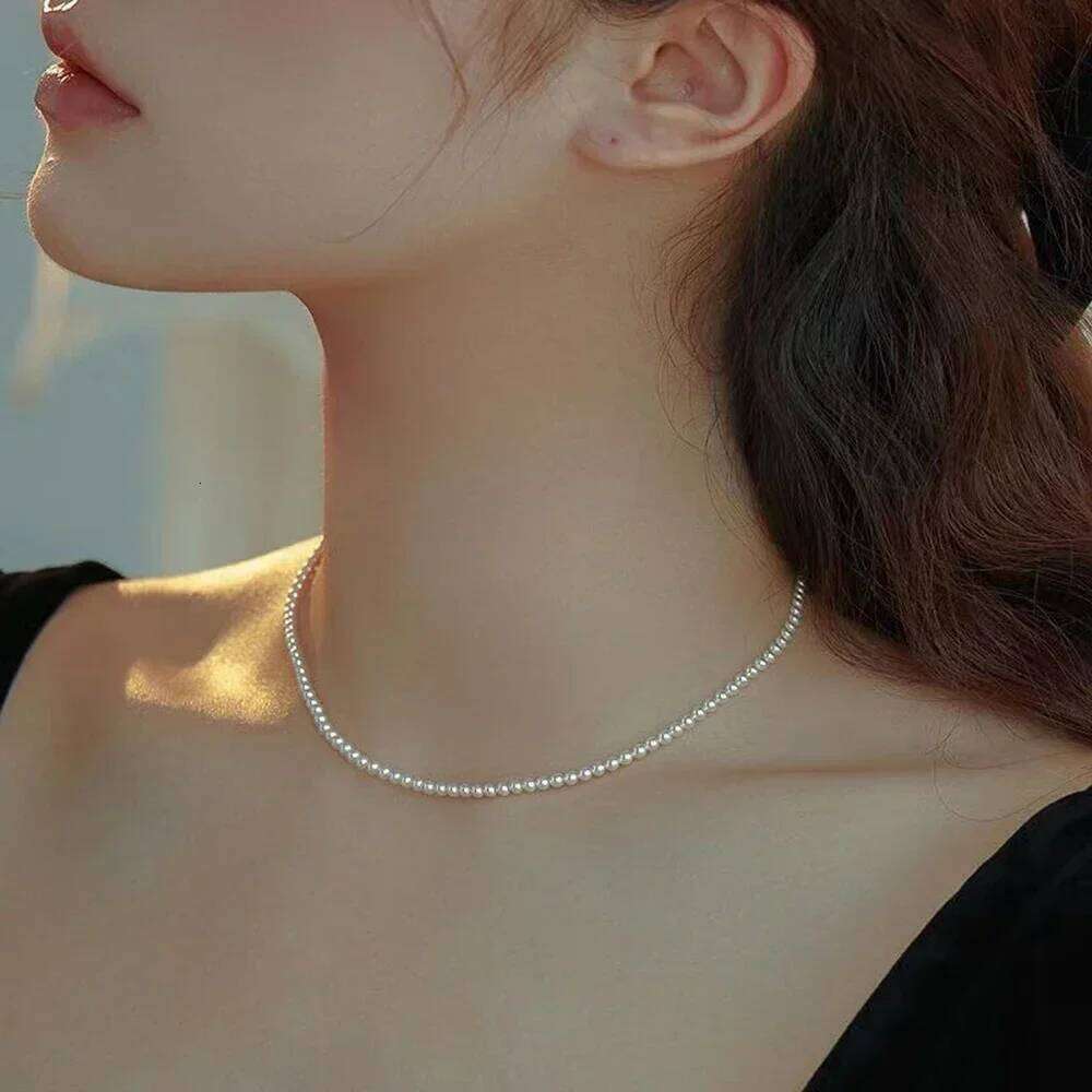 2025 Trend 4/6/8mm White Pearl Chokers Necklace Clavicle Chain For Women Classic Elegant Wedding Neck Jewelry Pendant Gift H260312