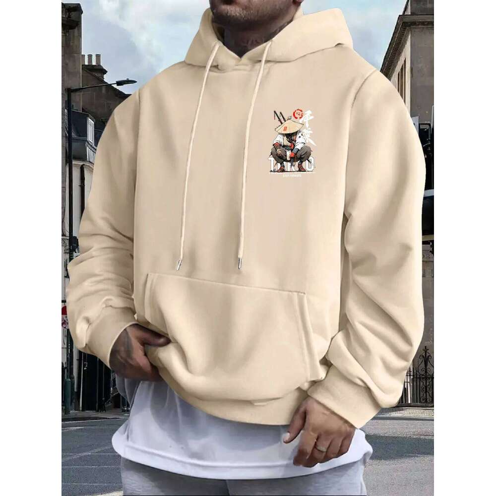 New Adult Men's Hooded Sweatshirt Japanese Design Sense Printed Art Casual Fleece Autumn Winter Warm Loose Street Daily Outdoor Z260314