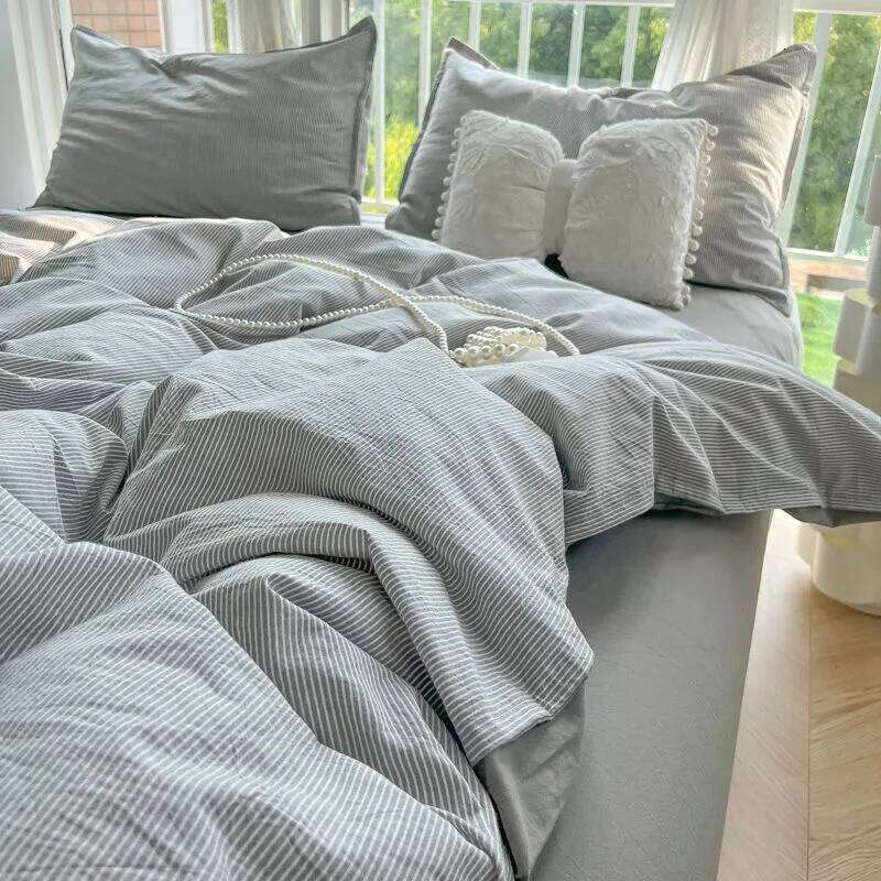 Striped Duvet Cover Quilt Ins Nordic Grey Of Four Pieces, Home Bedding Set Bed Sheets H260312 - view 7