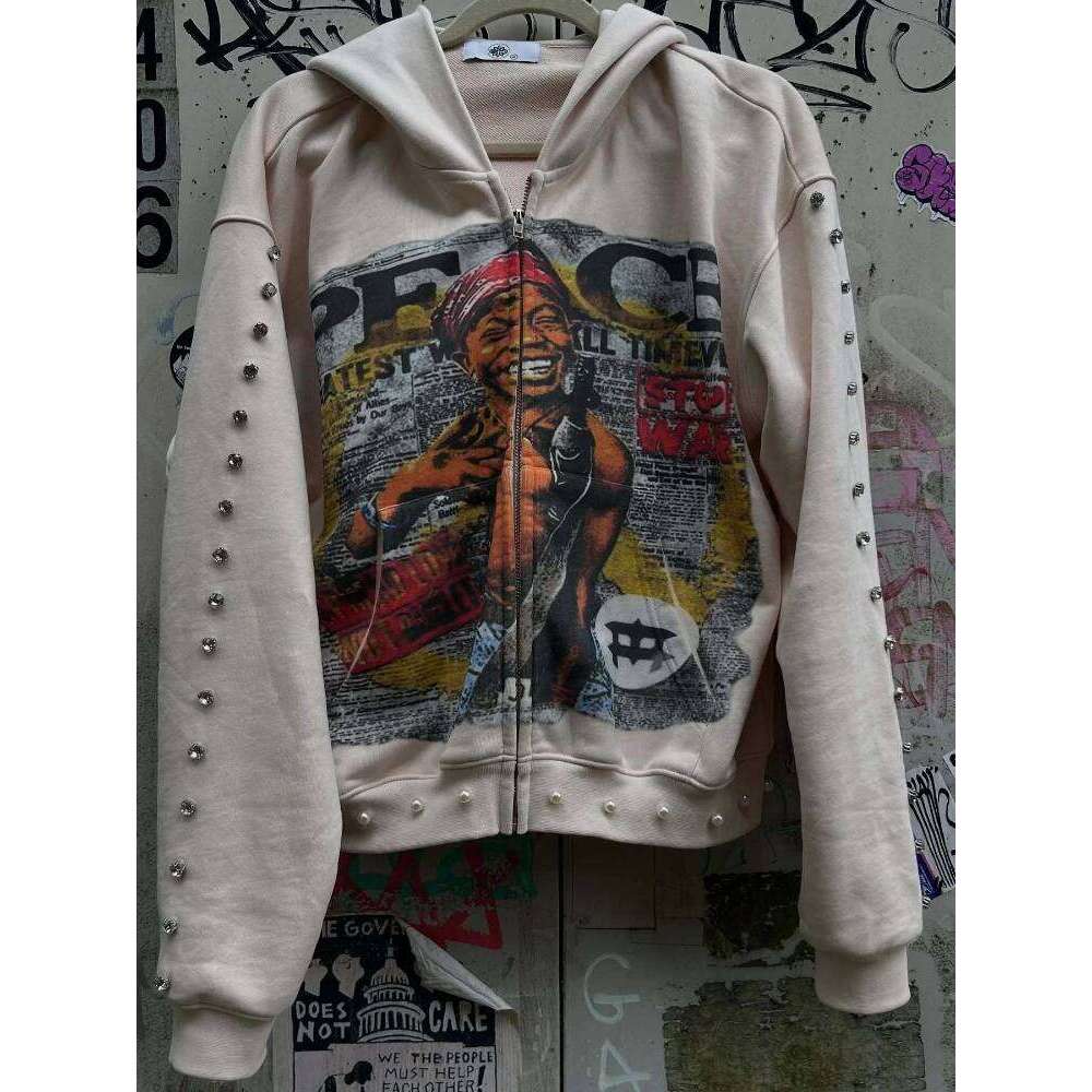 Autumn/Winter Gothic Punk Couple Retro Design Bead Print Graffiti Printed Hoodie Sweatshirt Z260314