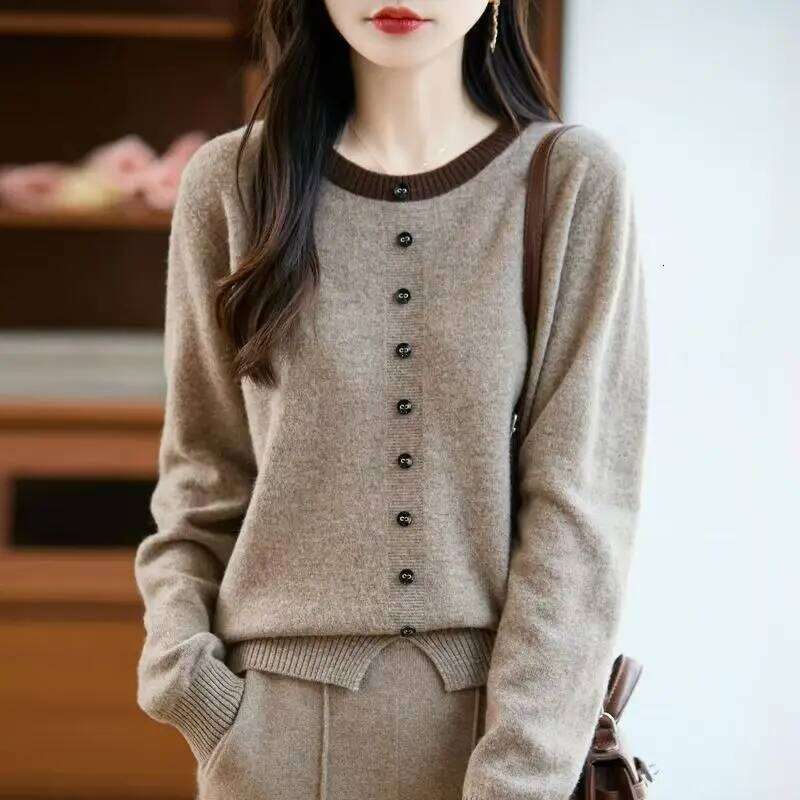 Women's Clothing O-neck Chic Patchwork Knit Pullovers Autumn Winter New Elegant All-match Fake Cardigan Single Breaste Sweaters Z260313