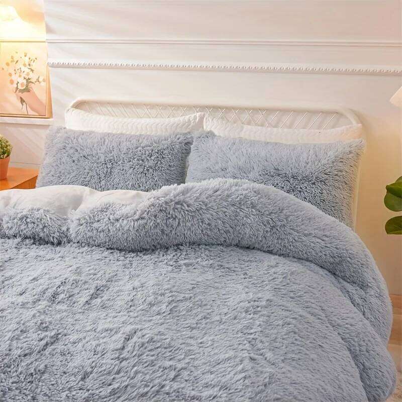 3PC Solid Plush Cover Comfortable Bedding 1 Duvet cover 2 Pillowcases Soft And Skin Friendly No Filling Four Seasons H260312 - view 3