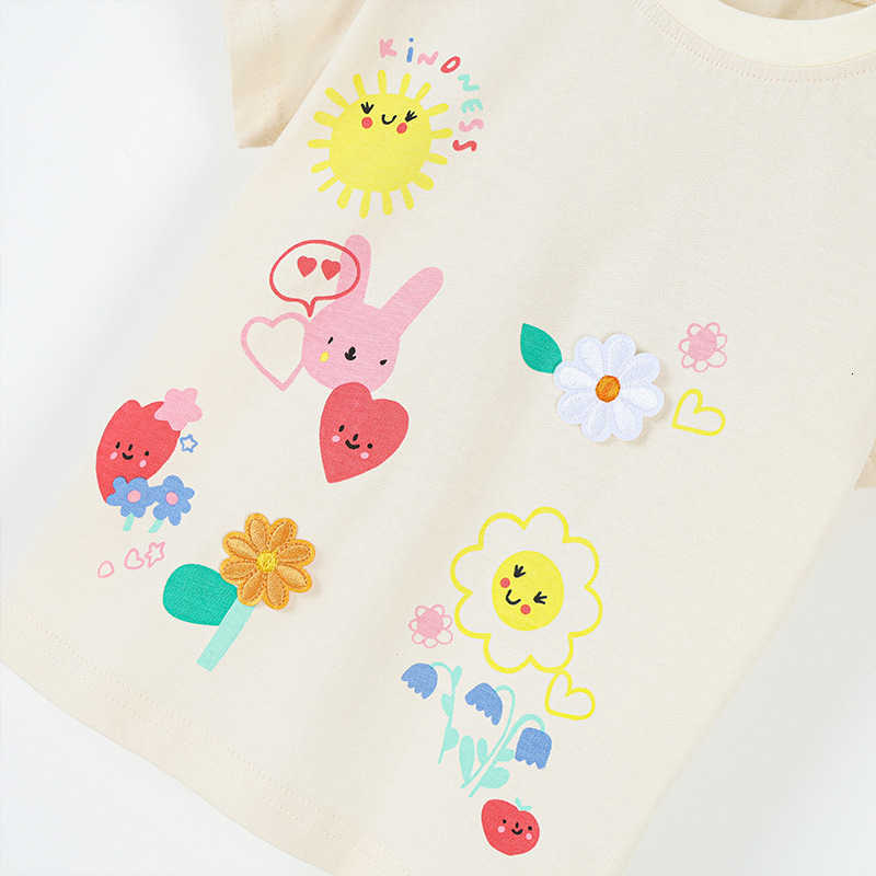 T-shirts Summer New Girls' Short-Sleeve T-Shirt Fashionable Floral Print Children's Round Neck T-Shirt Children's Clothing