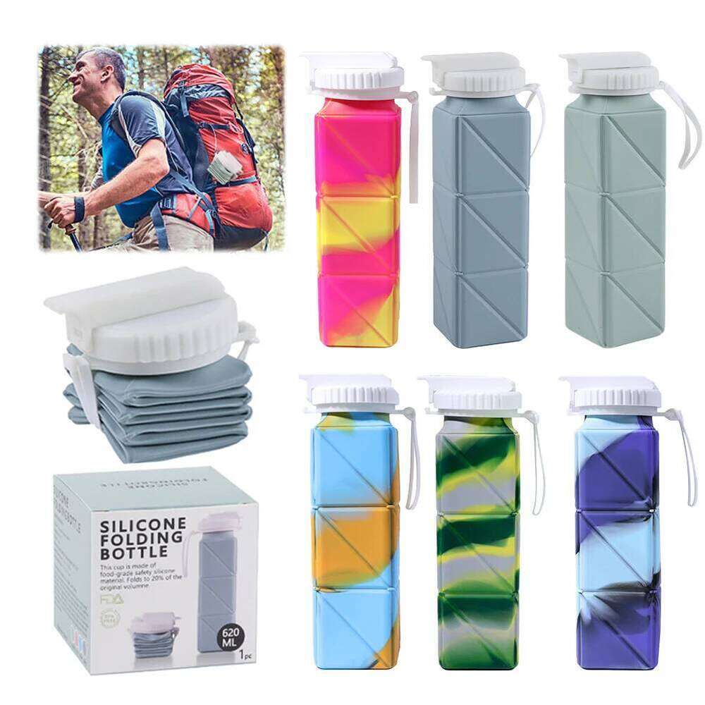 620ml Collapsible Silicone Foldable Water Bottle with Straw for Camping Hiking Running Z260314
