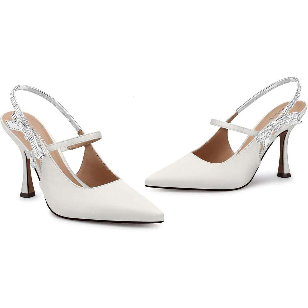 Women Kitten Heel Pumps Inch Rhinestone Bow Bride Wedding High Heels Ceremony Prom Ankle Strappy Dress Shoes Sexy Night Party Dance Sparkly Pumps MOJI