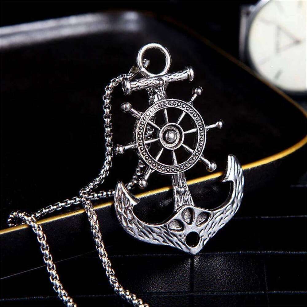 Fashion Vintage Punk Pirate Captain Rudder with Anchor Nautical Charm Pendant Necklace Men's Jewelry Gift H260312