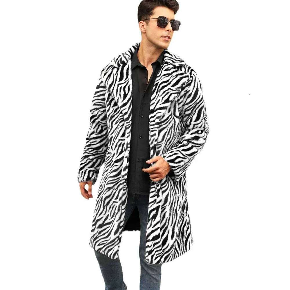 Faux Coat Winter Fluffy Zebra-stripe Sleeve Warm Shaggy Outerwear Luxury Fur Long Jacket Bontjas Jackets Men Z260313