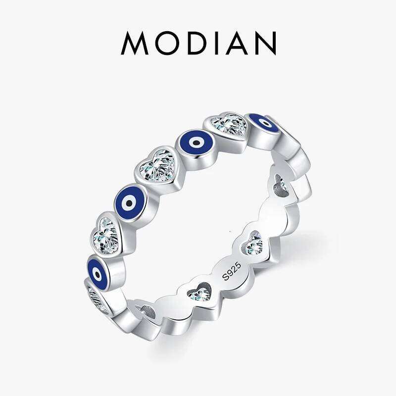 MODIAN 925 Sterling Silver Enamel Blue Eyes For Women Romantic Heart Stackable Ring Fashion Fine Jewerlry Birthday Gifts H260312