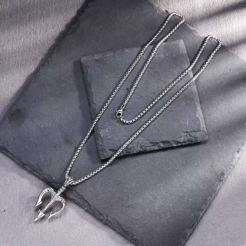 New Neptune Trident Stainless Steel Pendant Hip-hop Style Party Vintage Necklace Couple Lucky Gift H260312