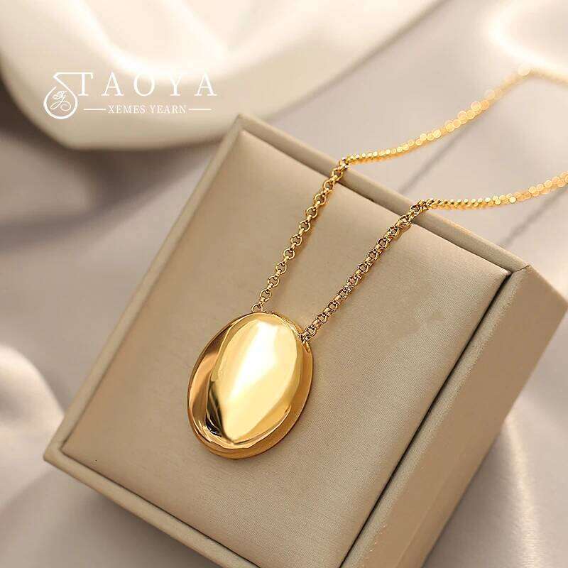 European and American Oval Pendant stainless steel Gold Color Long Necklace Fashion Jewelry Accessories Sweater Chian For Womens H260312