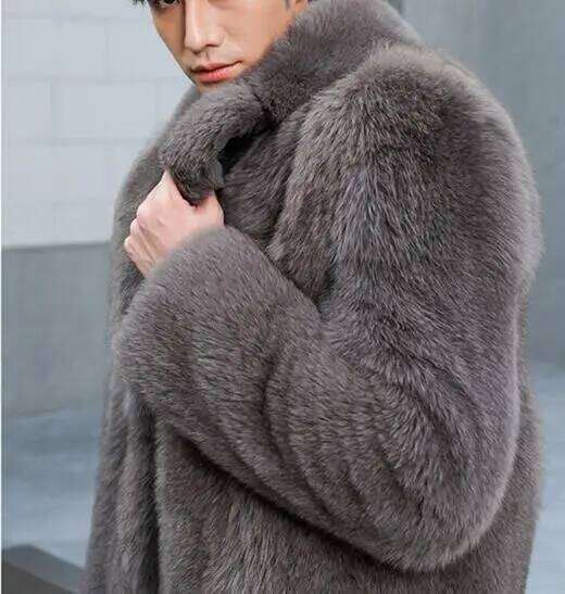 Men Faux Winter Thicken Fluffy Sleeve Warm Outerwear Luxury Fur Jackets Long Windbreaker Coat Z260313