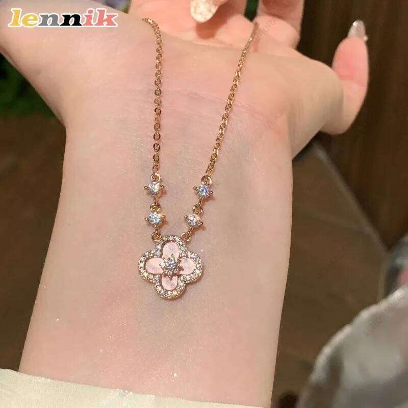 Pink Shell Necklace, Cr Pendant 18K Gold Plated Layering Chain Dainty Aesthetic Jewelry , Women's Fashion Gift H260312