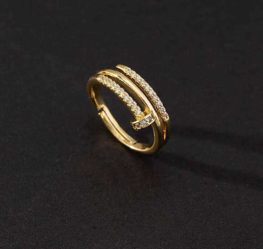 Trend Shine Zircon Nail Rings for Women Girls High Qulaity Gold Color Valentine's Day Party Gift H260312