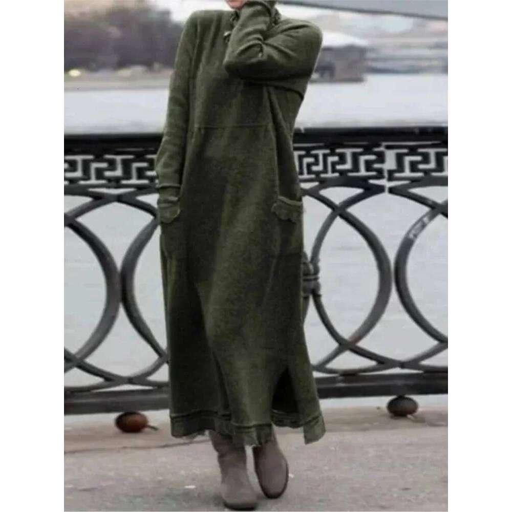 2024 Autumn Winter New Dresses For Women Flower Lace Edge Loose Maxi Dress Casual Long Female Solid Color Pocket Vestidos Z260314