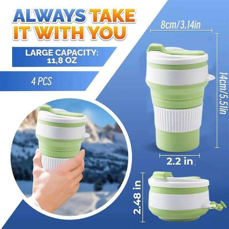 350ml Silica Gel Collapsible Cup Reusable Leakproof Travel Coffee Mug Foldable Portable for Hiking Camping Office Heat Resistant Z260313