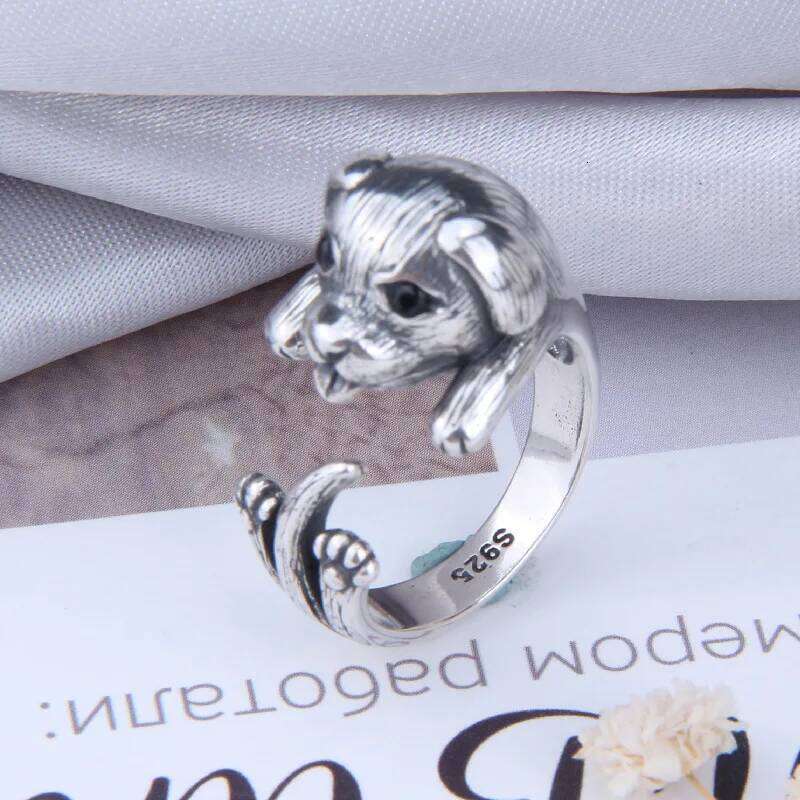 Buyee 925 Sterling Silver Elegant Dog Open Ring for Women Men Fashion Animal Fine Jewelry Circle Gift H260312