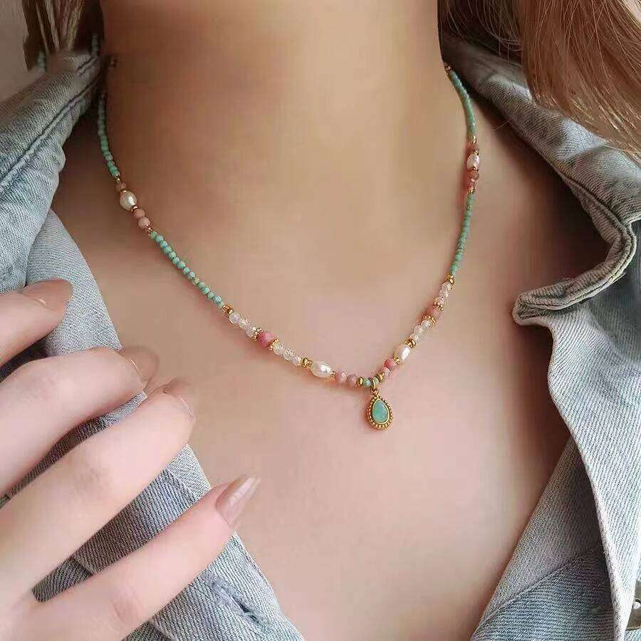Natural Stone Pearl Bead Water Droplet Pendant Necklace 2025 Fashion Jewelry For Women's Sexy Collarbone Chain Accessories H260312