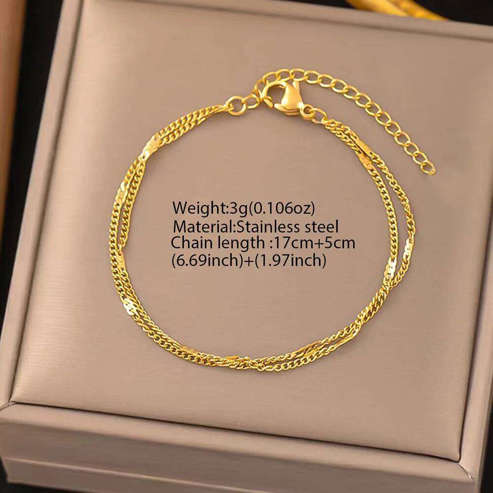 2025 New Stainless Steel Double Layers Simple for Women Temperament Elegant Sweet Link Chain Bracelet Jewelry Gift Z260313