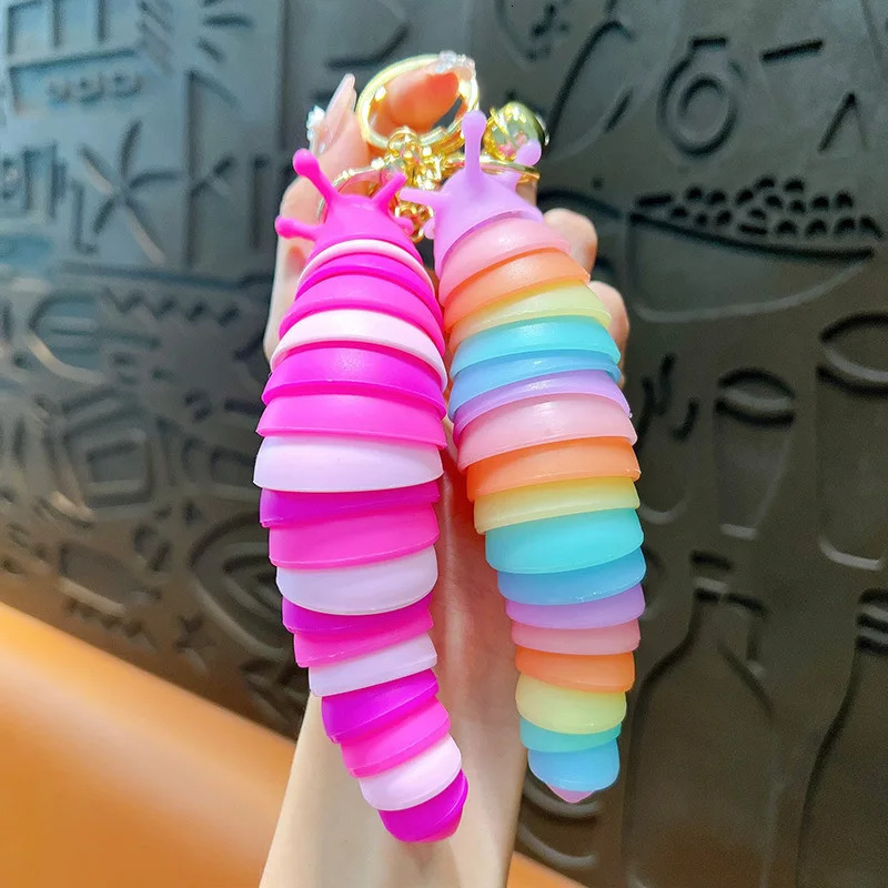 Cute Fidget Slug Keychain Toys 3D Articulated Stretch Sensory Stress Relief Flexible Keyring Bag Phone Pendent Charm 260311