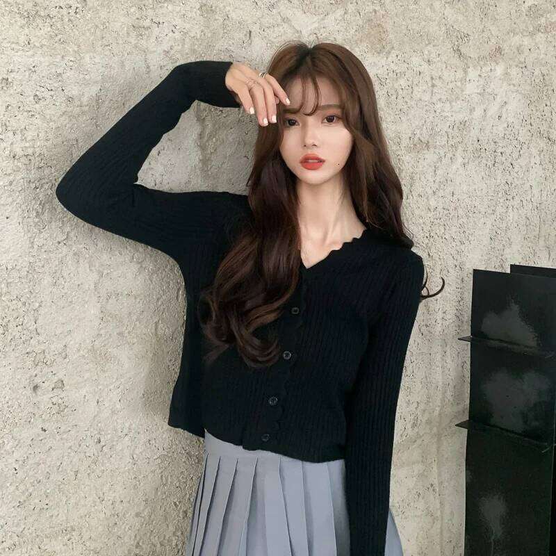 Women's Rib Knitted Crew Neck Cropped Cardigan Pastel Pink Purple Long Sleeve Fitted Short Sweater Jacket Fall Winter Y2K Outfit Z260313