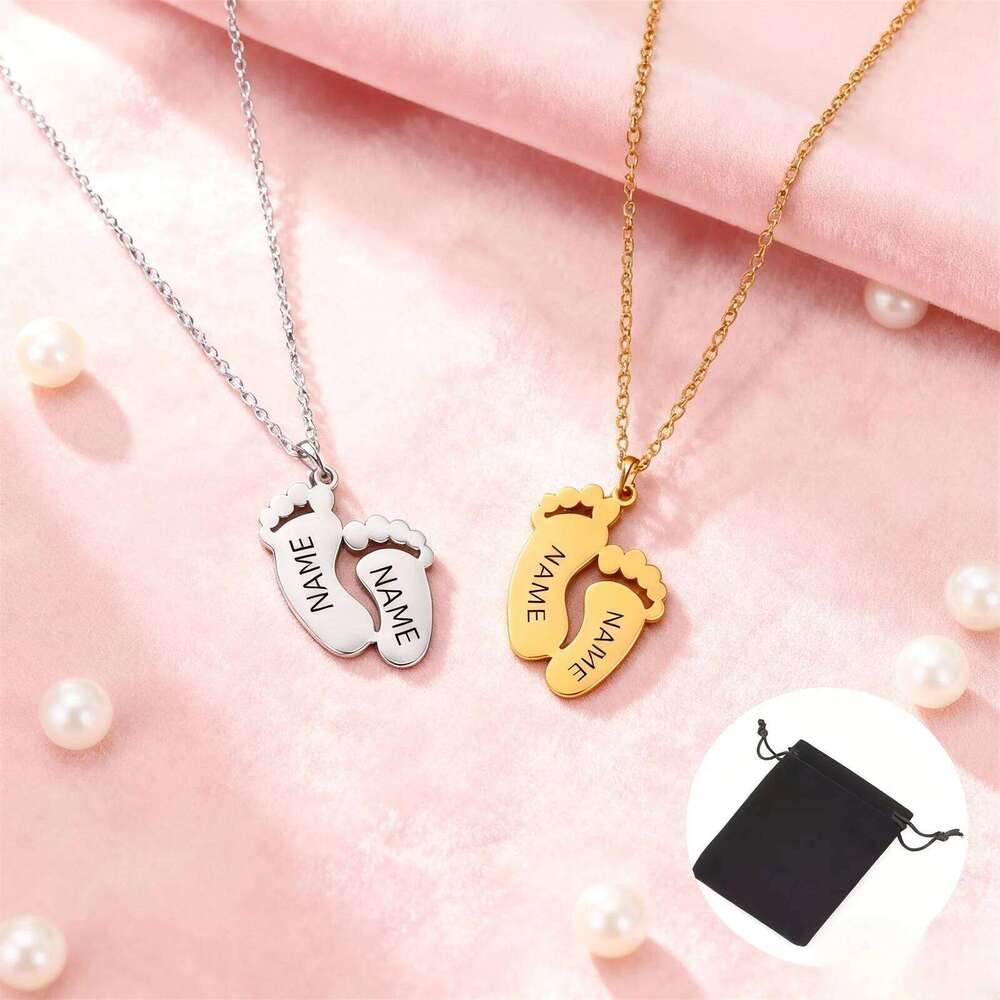Customized Carving Name Date Foot Stainless Steel Personalized Necklace Couple Friendship Footprints Family Gift H260312