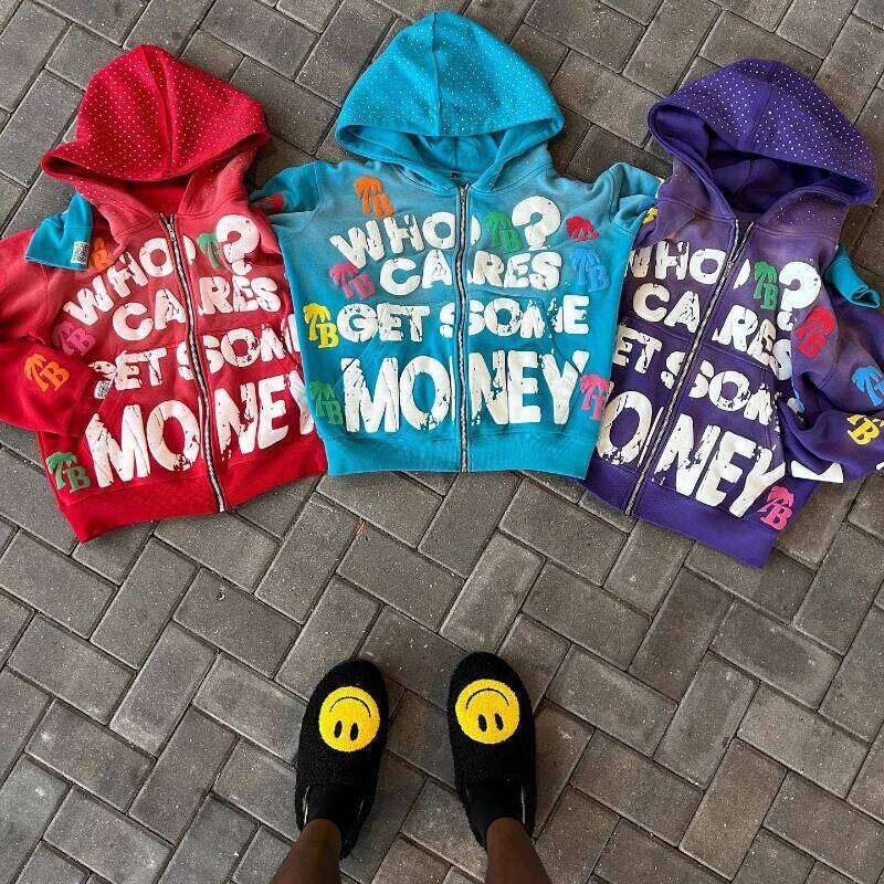 Y2K trendy letter pattern loose casual comfortable hooded zipper retro hoodie jacket top unisex 26Y0313