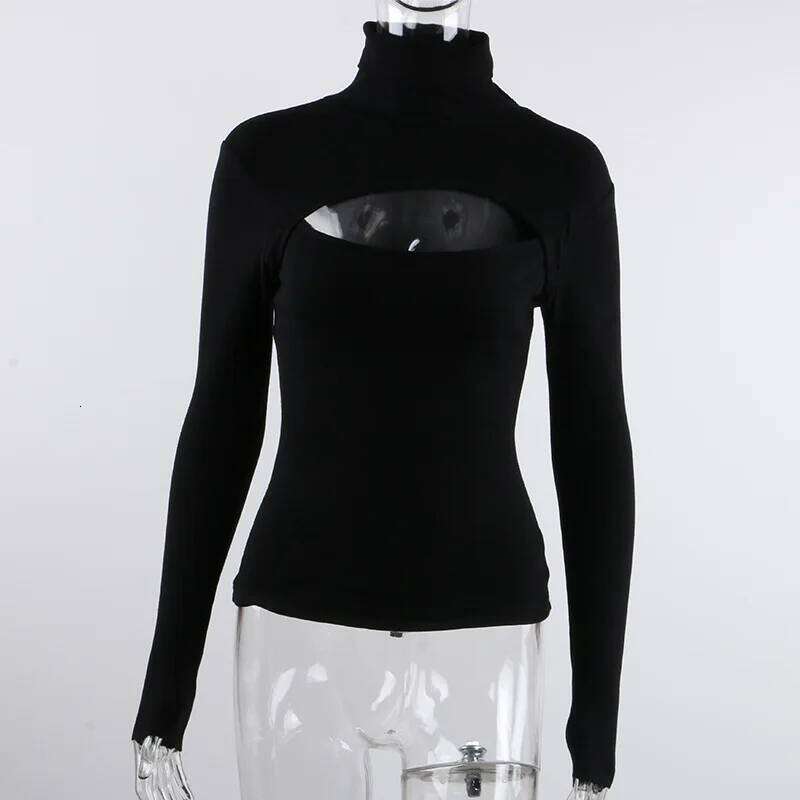 New Autumn Winter Thin Women Fashion Design Open Chest Long Sleeved Knitted Women's Tops Female Tight Fitting Sweater Z260313