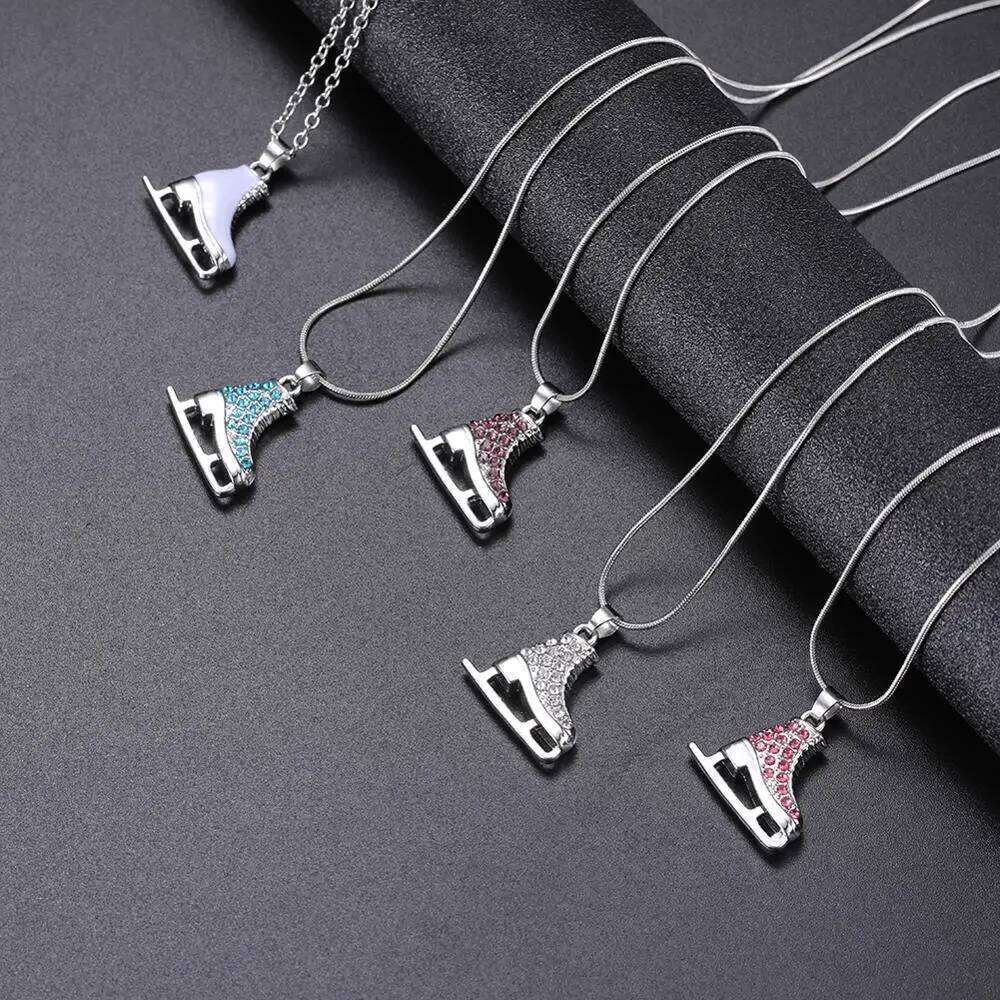 Zircon 3D Ice Skate Shoe Necklace White Enamel Blue Pink Crystal Family Chain Couple Pendant Gift For Men Women Jewelry H260312