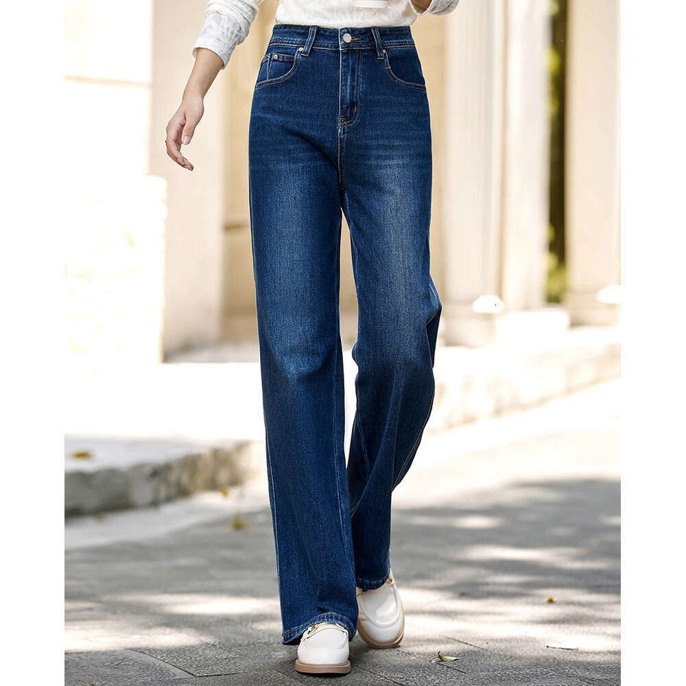 VIMLY Blue Denim Woman Pants Autumn Vintage 2025 New Straight Pockets Wide Leg Female Jeans Casual Button Trousers Ladies 75180 Z260313