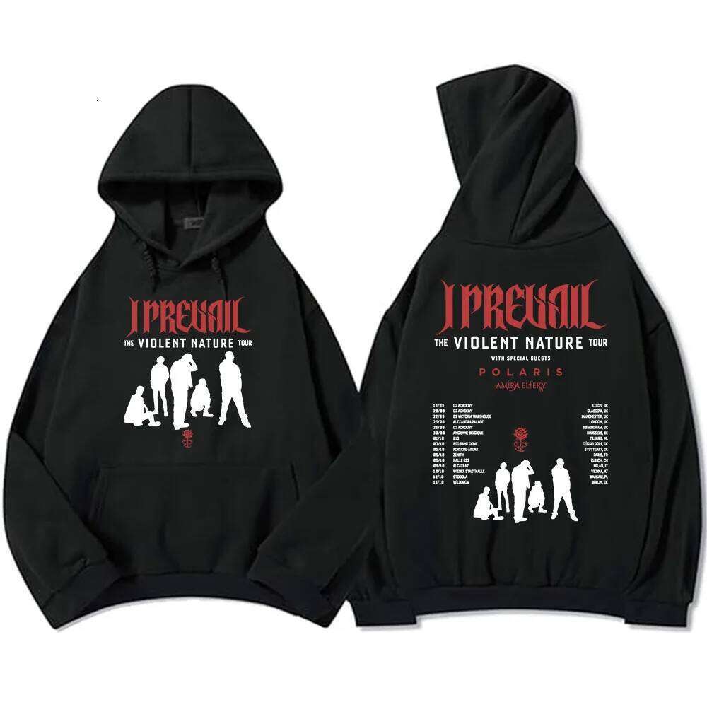I Prevail VIOLENT NATURE Tour 2026 Hoodies Fashion Long Sleeve Winter Hooded Sweatshirts Punk Band Graphic Print Pullovers Mens Z260314