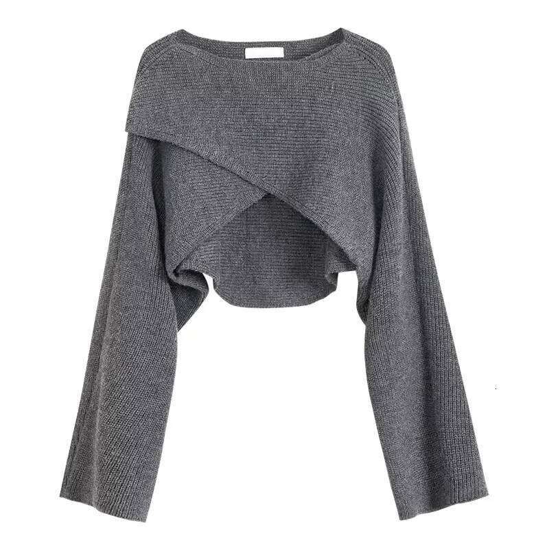 Knitted Cropped Y2K Tops Women Autumn Long Sleeve Pullovers Winter Cross Irregular Streetwear Sweater Pull 22933 Z260313
