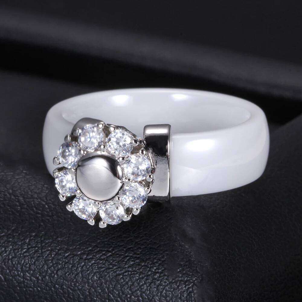 Black&White For Women Cubic Zircon Stainless Steel Engagement Wedding Elegant Rings Ceramic Jewelry H260312