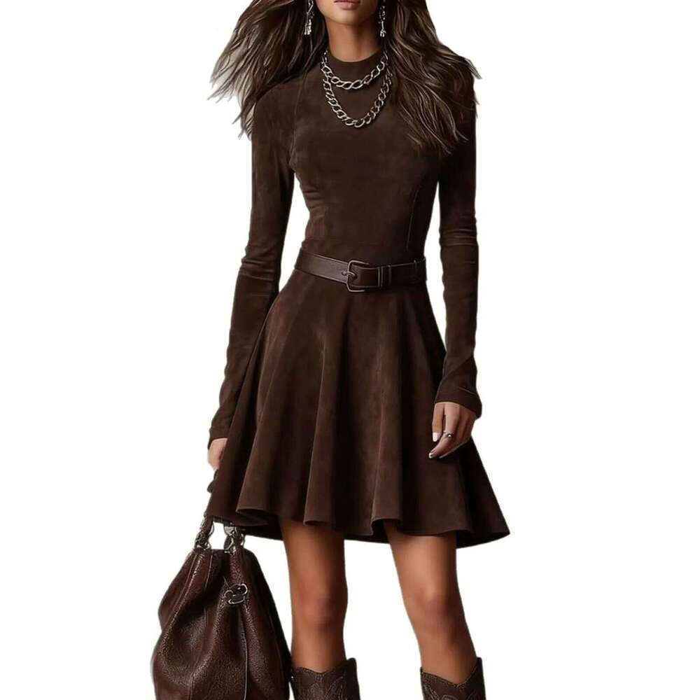 Slim Mini Casual Solid Color Long Sleeved Spring And Autumn Women'S Minimalist Dress Z260313