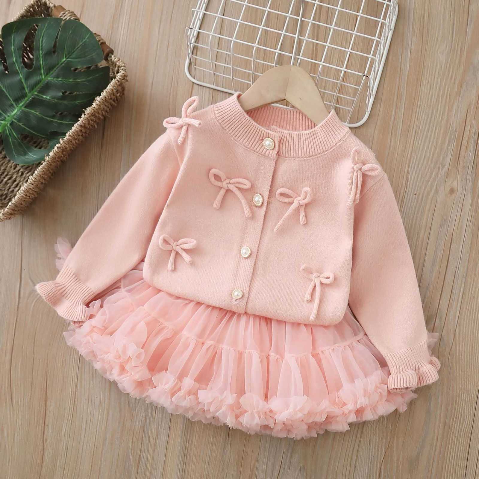Women's Knits & Tees Baby Girl Autumn Jacket New Autumn Cardigan Stylish Girl Two-Piece Set Children's Sweater Set