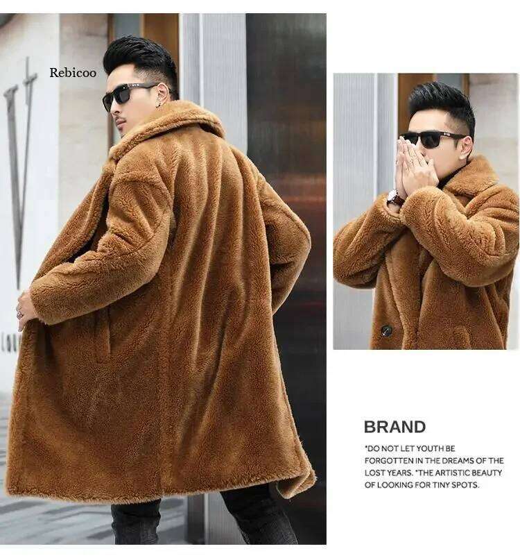 Men's fur imitation wool coat autumn and winter new warm windbreaker leisure large size Z260313