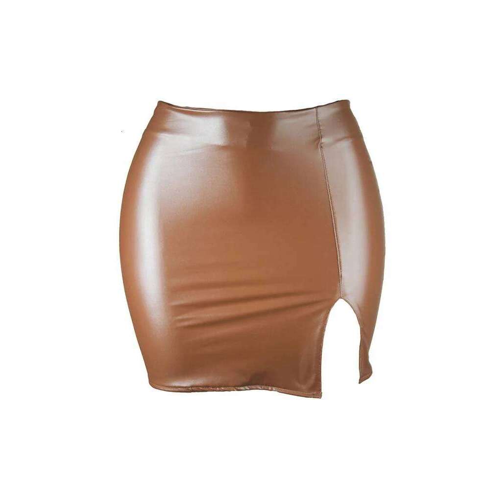 2025 Women Night Clubwear Summer Pure Color PU-leather Zipper Sexy Hip Leather Mini Skirts Z260314