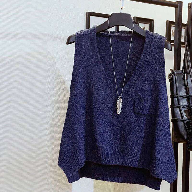 Korean All-match V-Neck Solid Color Knitted Vest Autumn Winter Women's Clothing Fashionable Loose Sleeveless Sweaters for Female Z260313