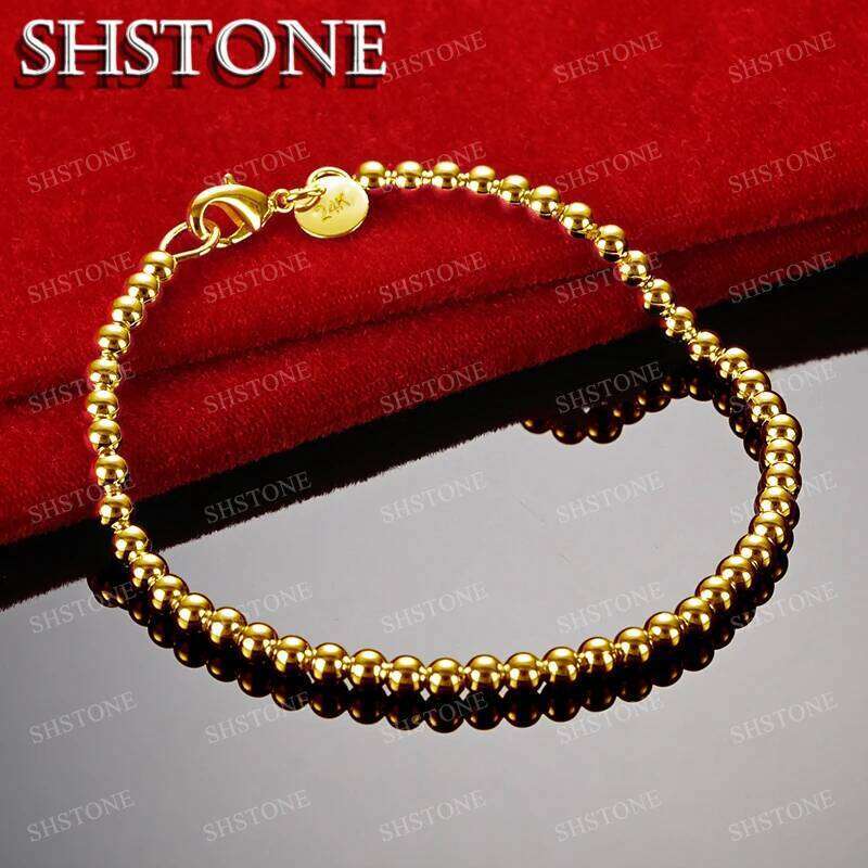 SHSTONE 18K Gold 4mm Beads Chain Bracelets For Woman Fashion Classics Jewelry Lady Party Engagement Wedding Birthday Fine Gifts Z260313