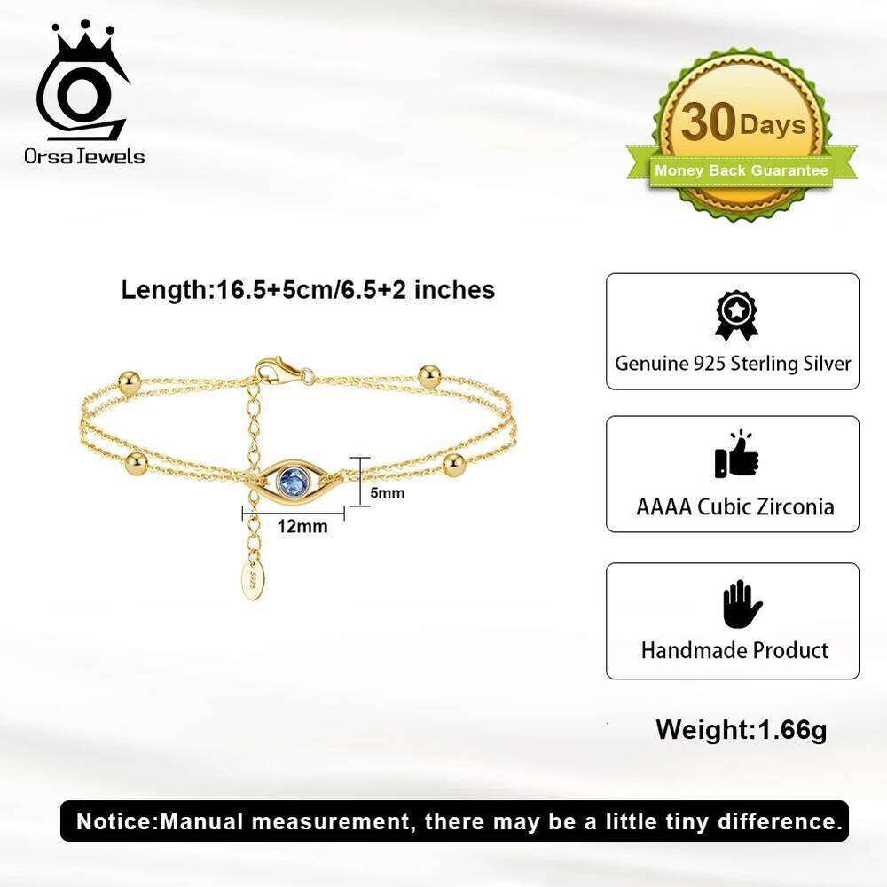 ORSA JEWELS 14K Gold Plated 2 Layers Evil Eyes Chain for Women 925 Sterling Silver Girl OL Style Bracelet Jewelry APB04 Z260313