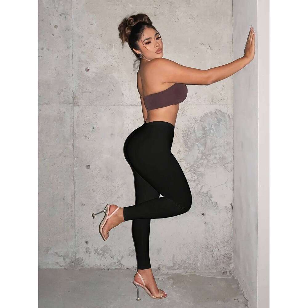 Women Solid High Leggings Sexy Elastic Waist Casual Yoga Pants at all seasons 26Y0313