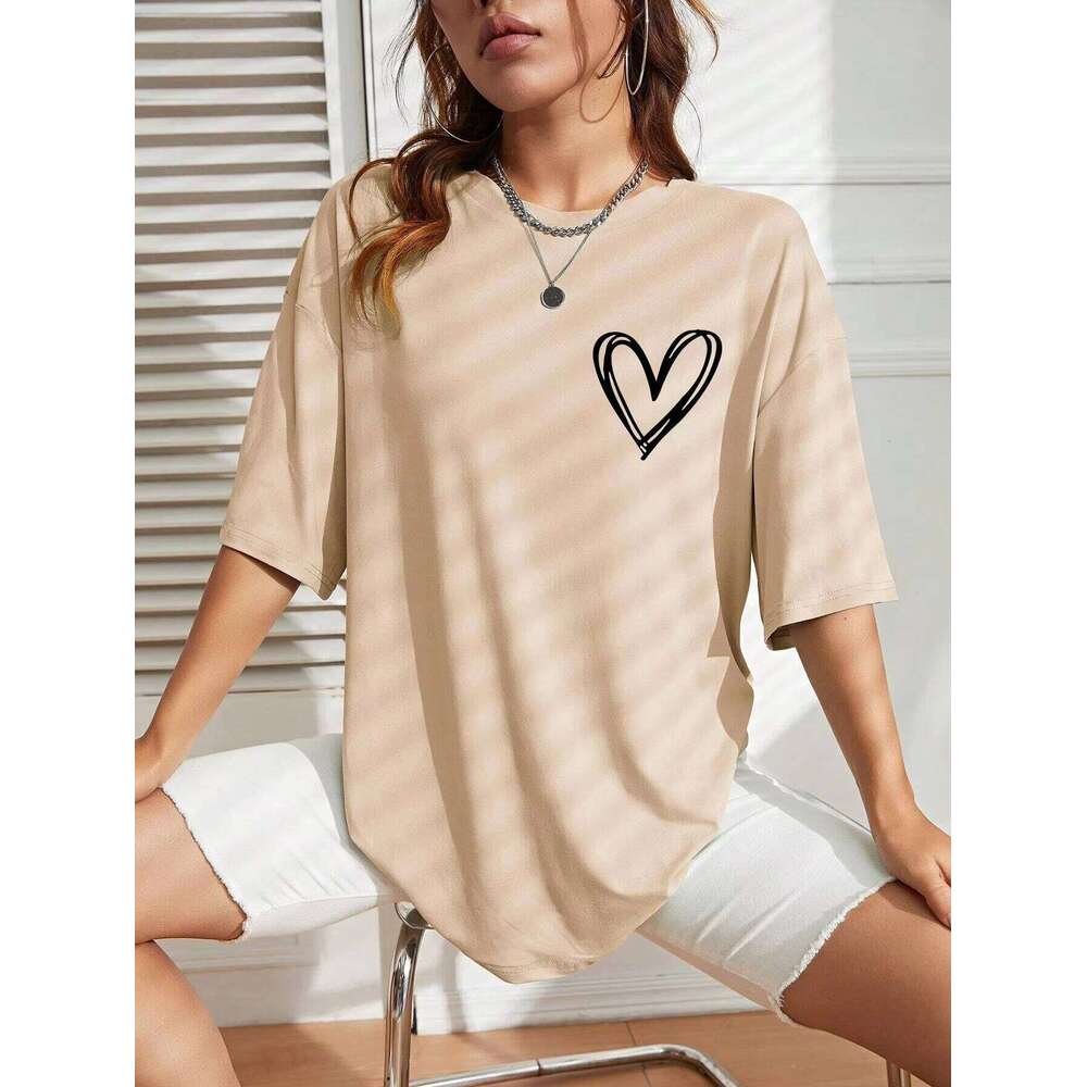 Simple Love Printed Women T Shirts Summer Breathable Casual Fashion Short Sleeve Oversized All Match Unisex Tees Z260314