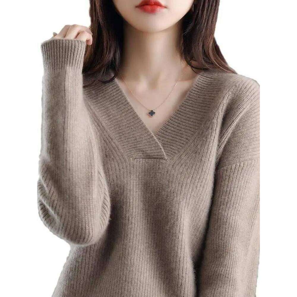 V-Neck Autumn Winter pullovers Women 2025 loose thick cashmere Sweater Pullover women oversize sweater jumper Z260313