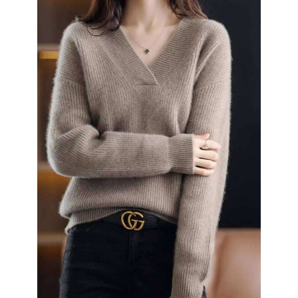 V-Neck Autumn Winter pullovers Women 2025 loose thick cashmere Sweater Pullover women oversize sweater jumper Z260313